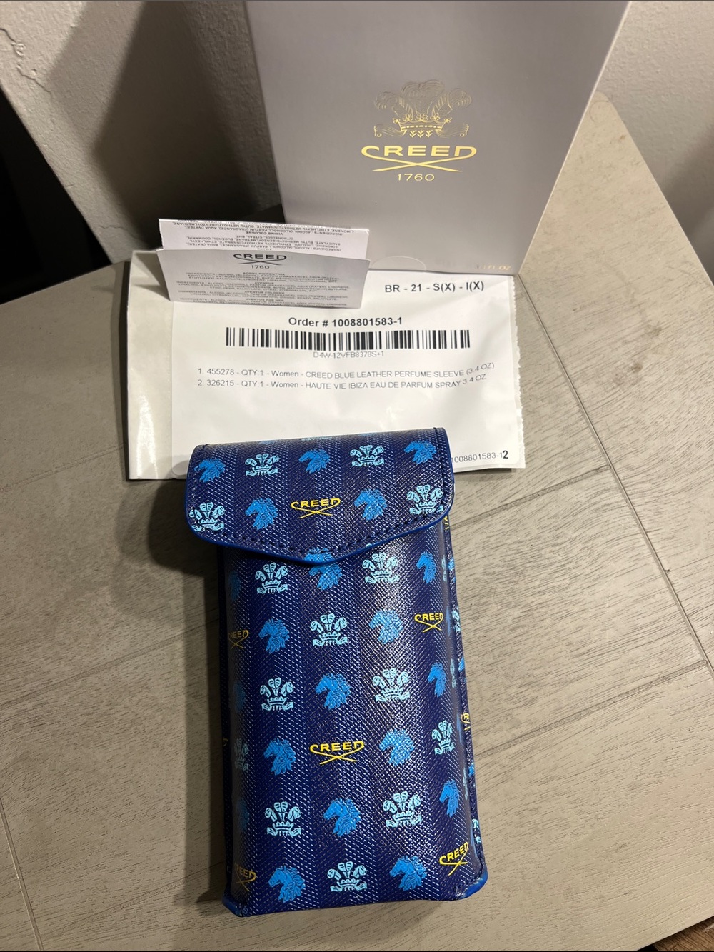 Creed Blue Patterned Women’s Perfume Case with Light Blue Accents